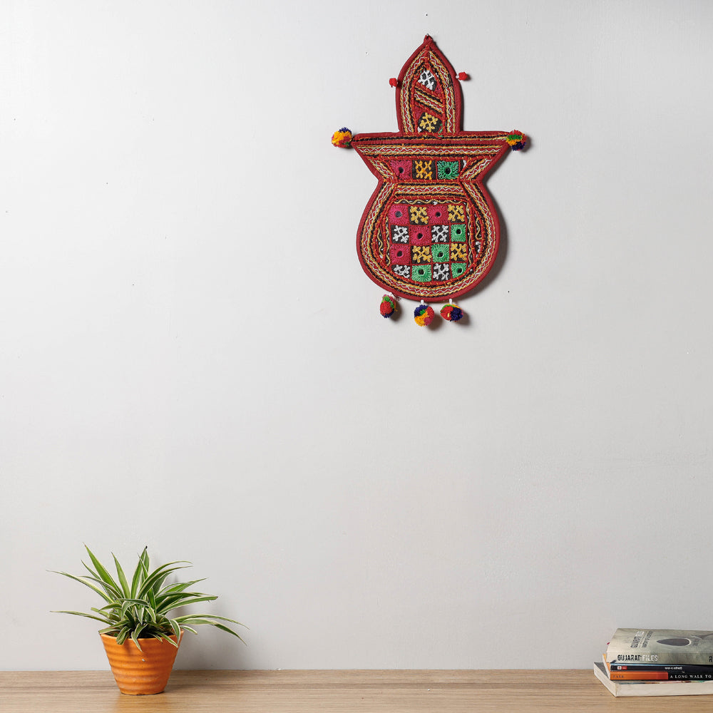 Mirror Work Kutch Hand Embroidered Kalash Wall Hanging Letter Holder