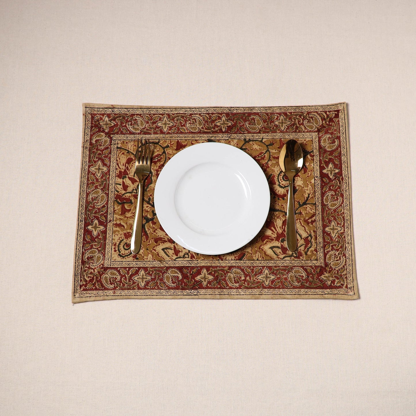 Brown - natural dyed pedana kalamkari cotton table mat 21