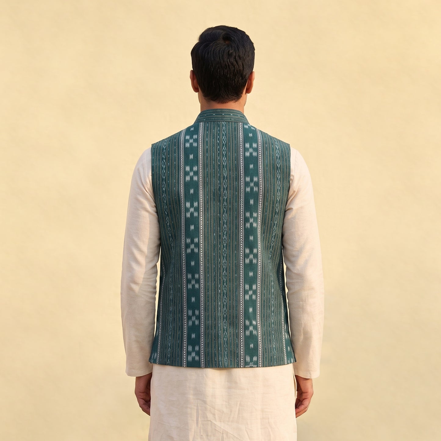 Sambalpuri Ikat Weave Cotton Men Nehru Jacket 09