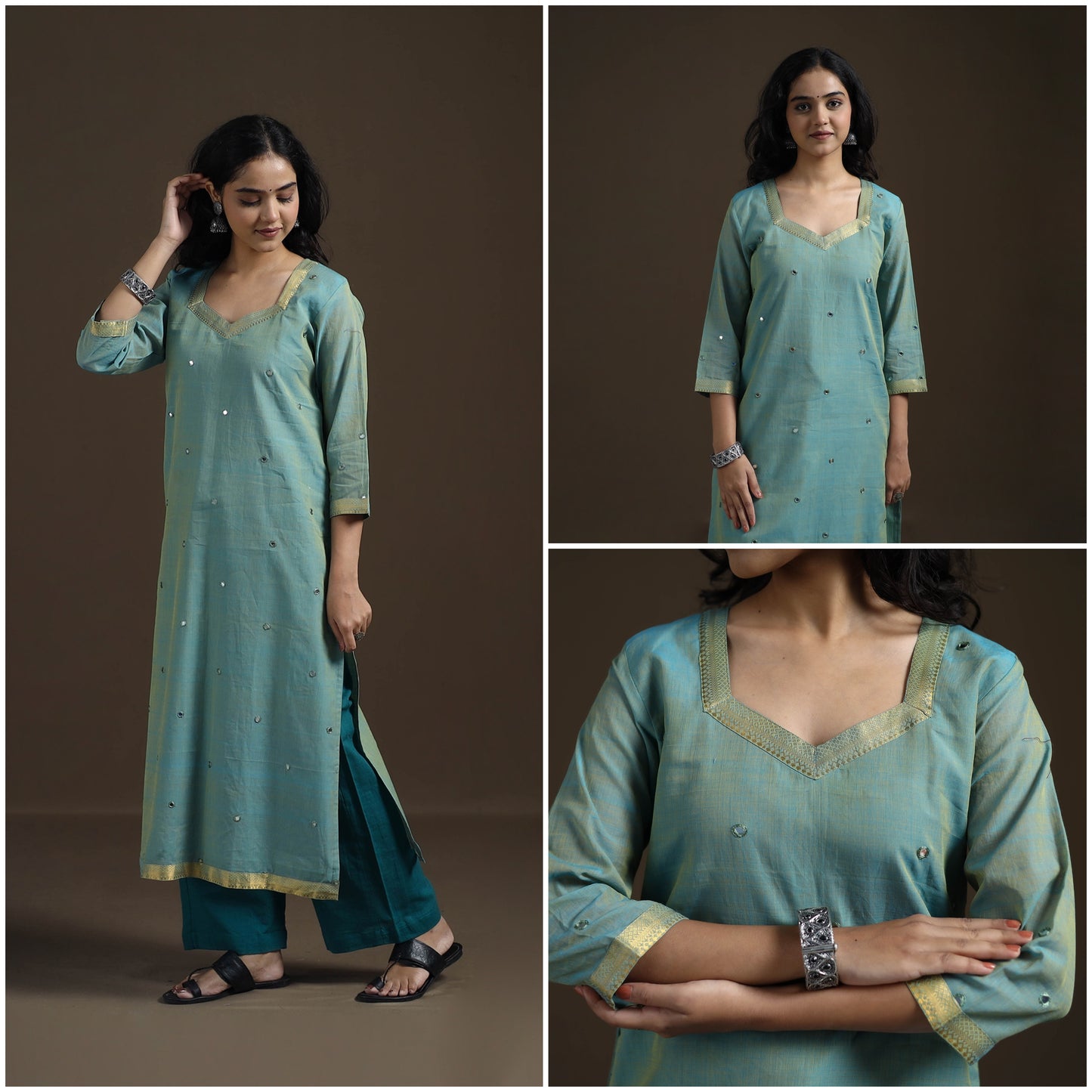 Mangalagiri Pure Handwoven Cotton Mirror Work Straight Kurta for women 01