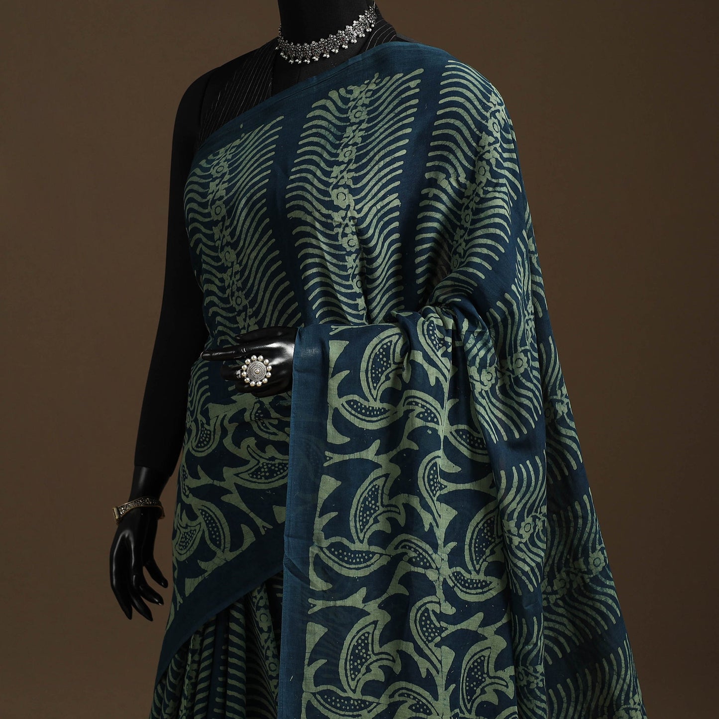 Green - mul cotton hand batik saree 13 - handcrafted