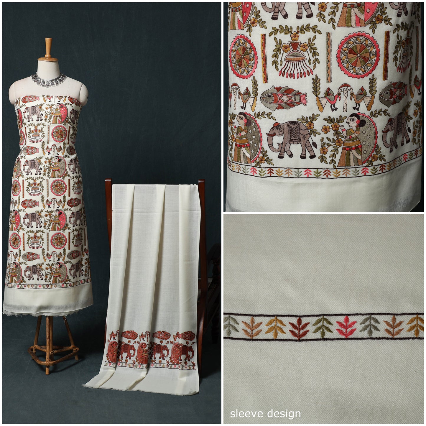 3pc Heavy Embroidered Wool Unstitched Dress Material Suit Set 21