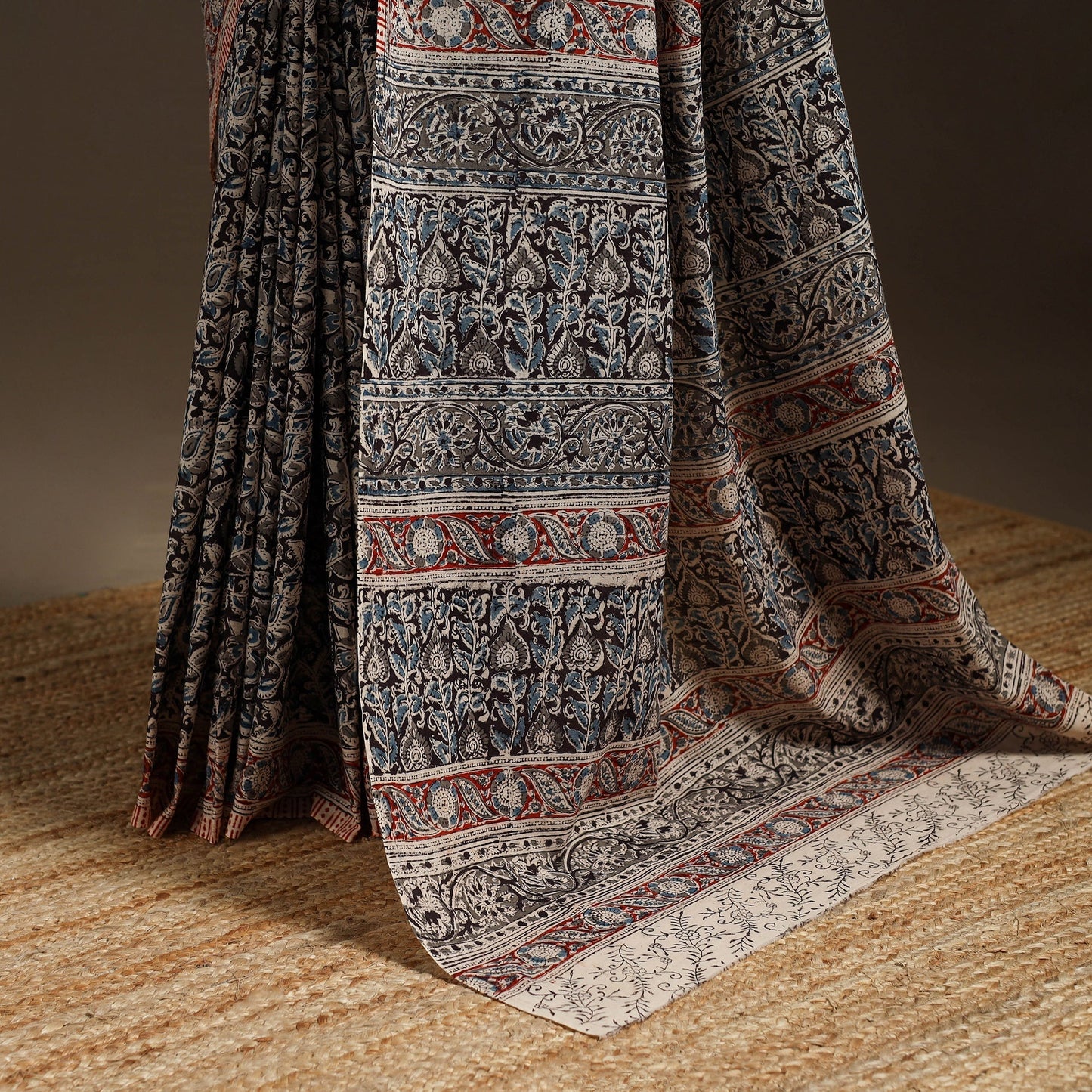 Black - natural dyed pedana cotton kalamkari saree 22