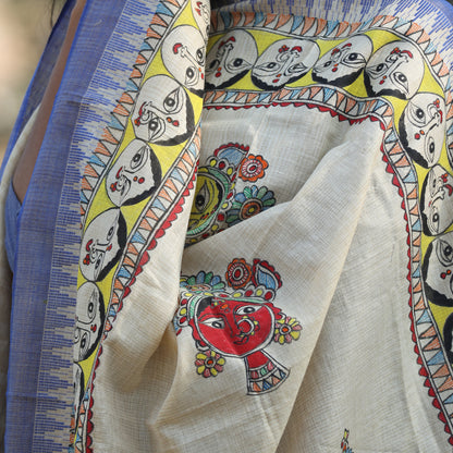 White - Madhubani Hand-Painted Cotton Dupatta