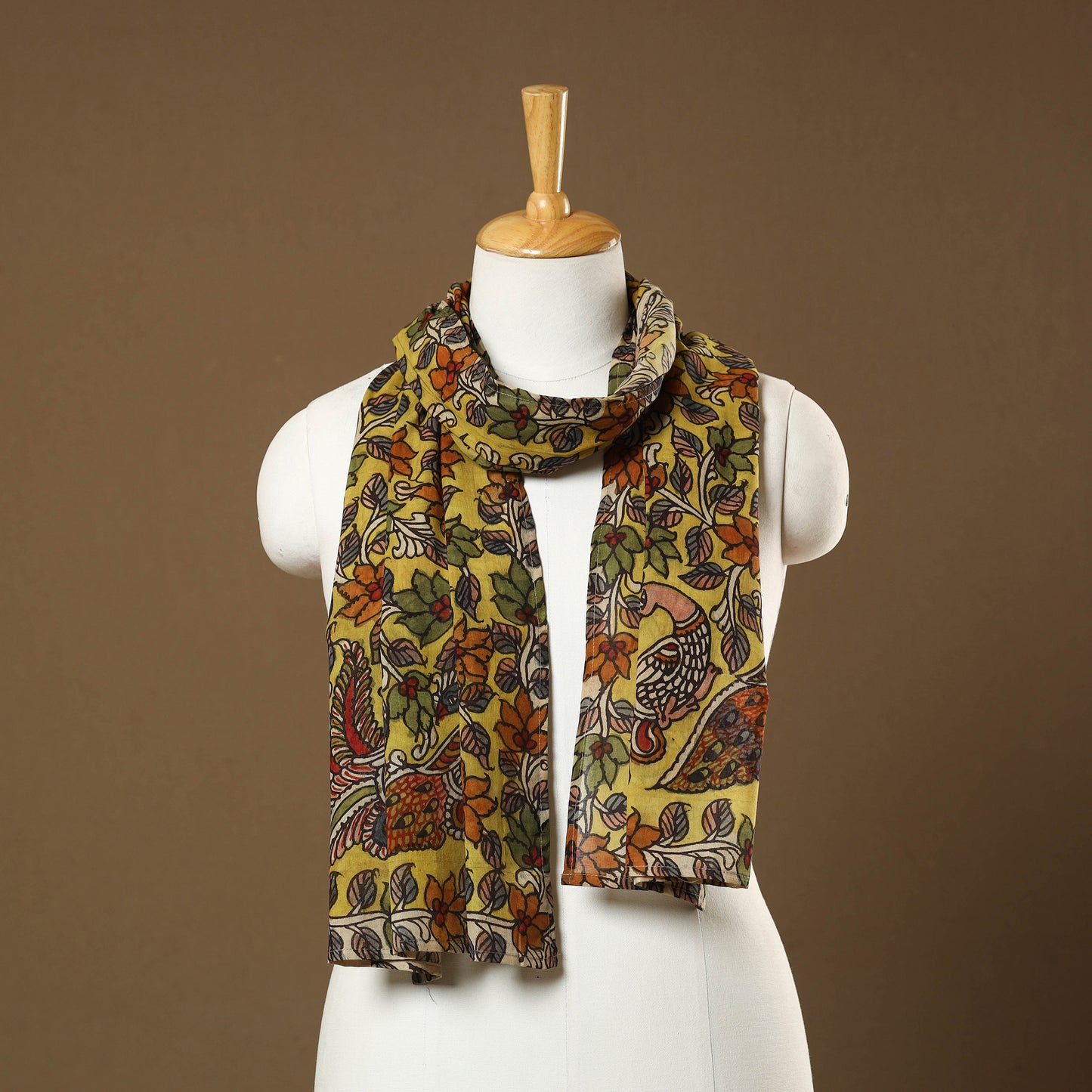 Yellow Handpainted Cotton Kalamkari Stole Online