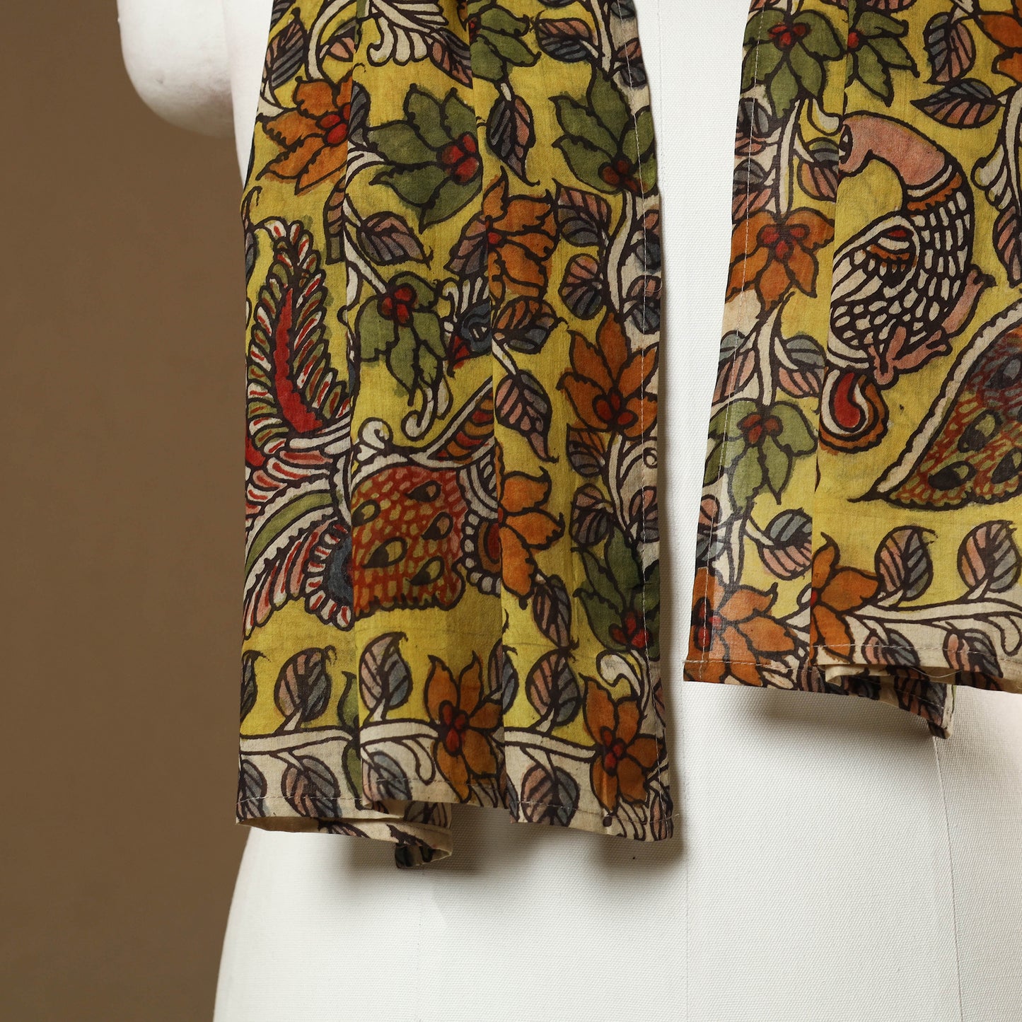 Yellow Handpainted Cotton Kalamkari Stole Online