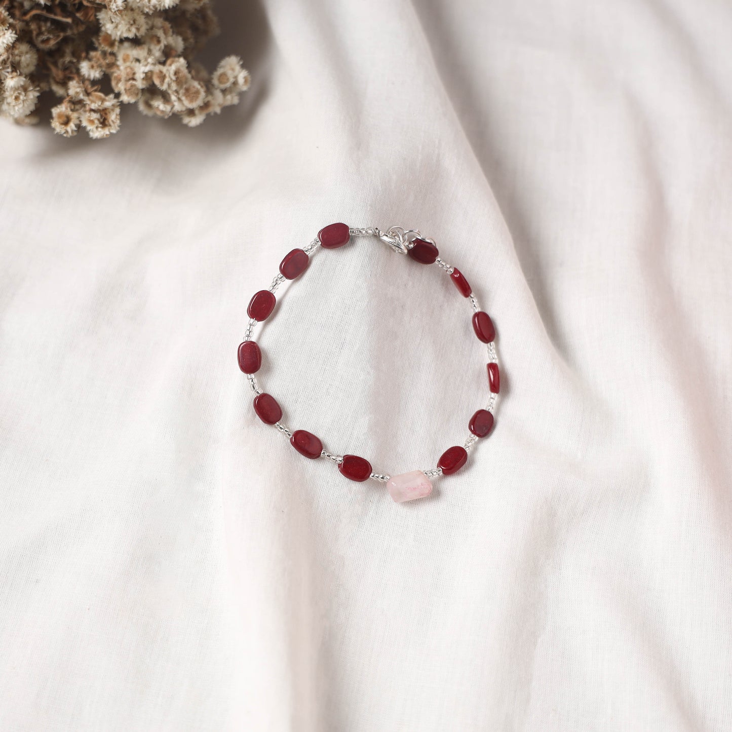 Red - Handcrafted Stone Work Anklet 08
