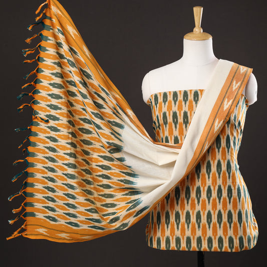 Multicolor - 3pc Pochampally Ikat Weave Handloom Cotton Suit Material Set 03