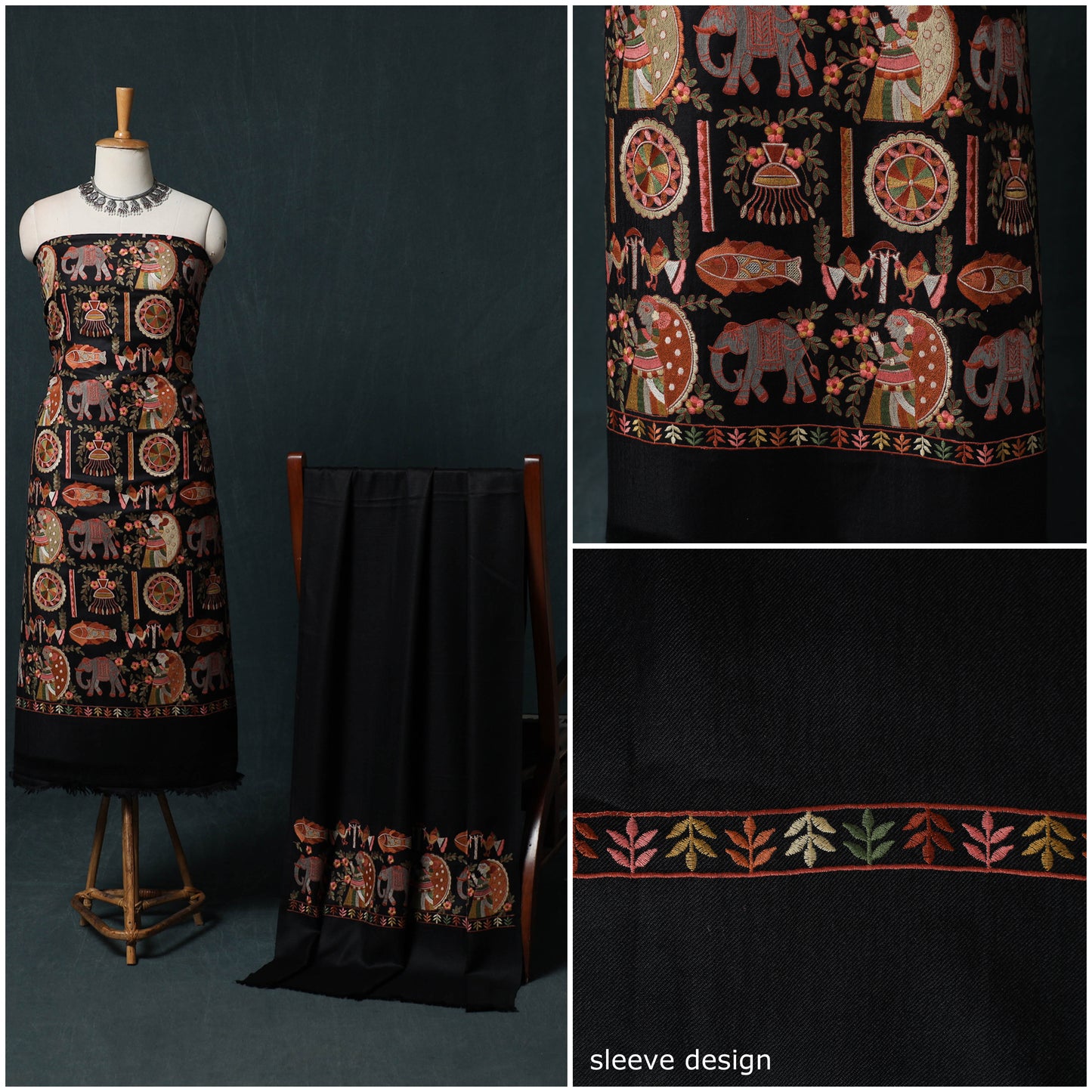 3pc Heavy Embroidered Wool Unstitched Dress Material Suit Set 24