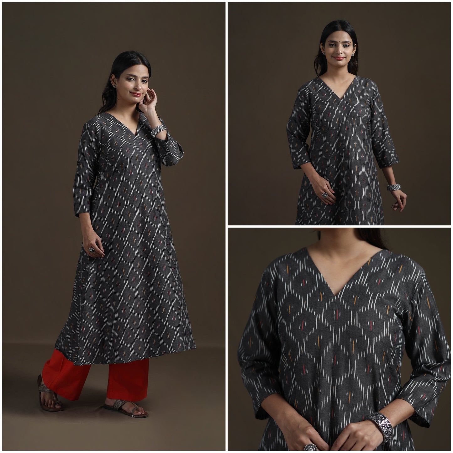 Cotton A-Line Pochampally Ikat Kurta for Women 03