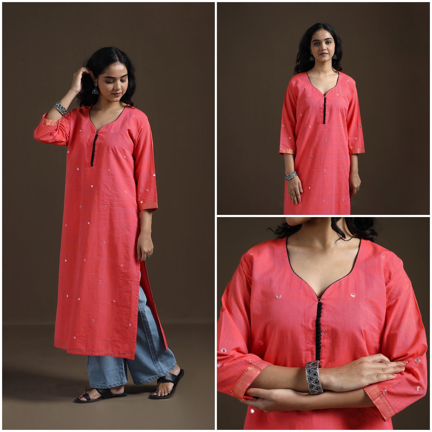 Mangalagiri Pure Handwoven Cotton Mirror Work Straight Kurta for women 28