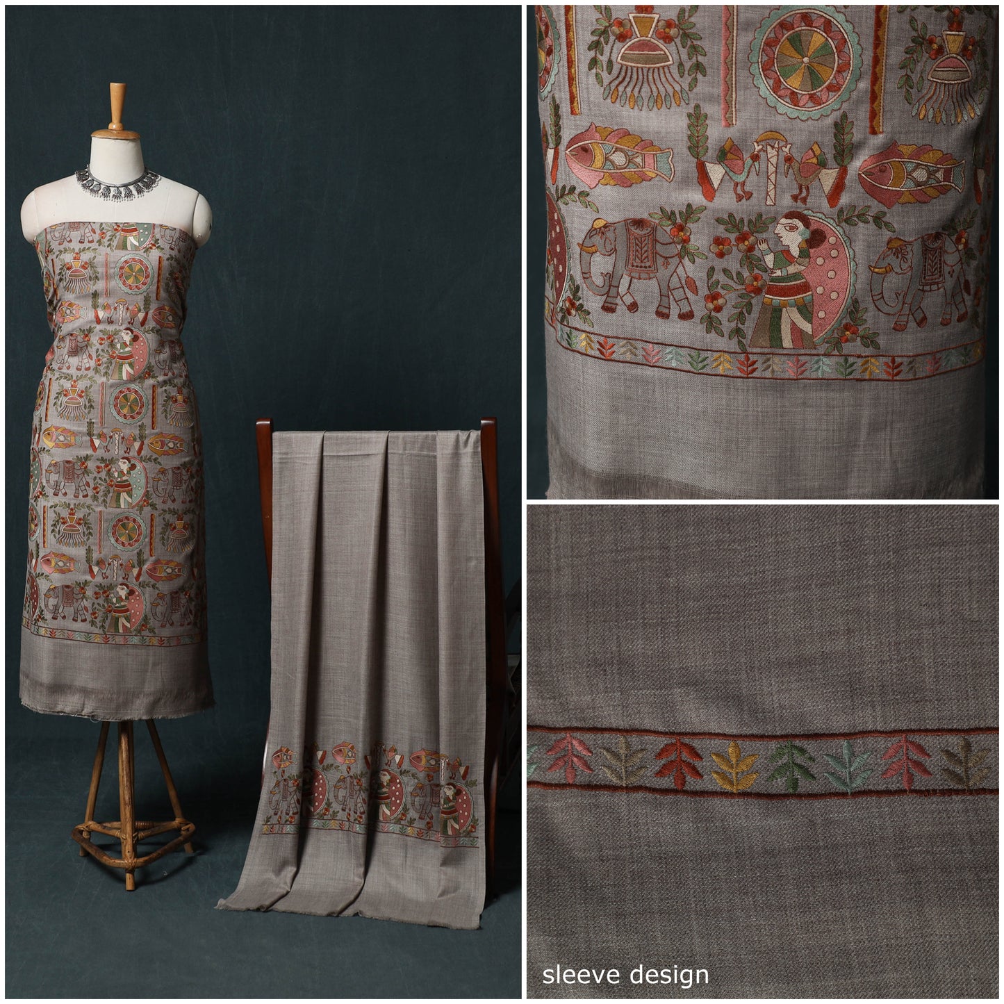 3pc Heavy Embroidered Wool Unstitched Dress Material Suit Set 25