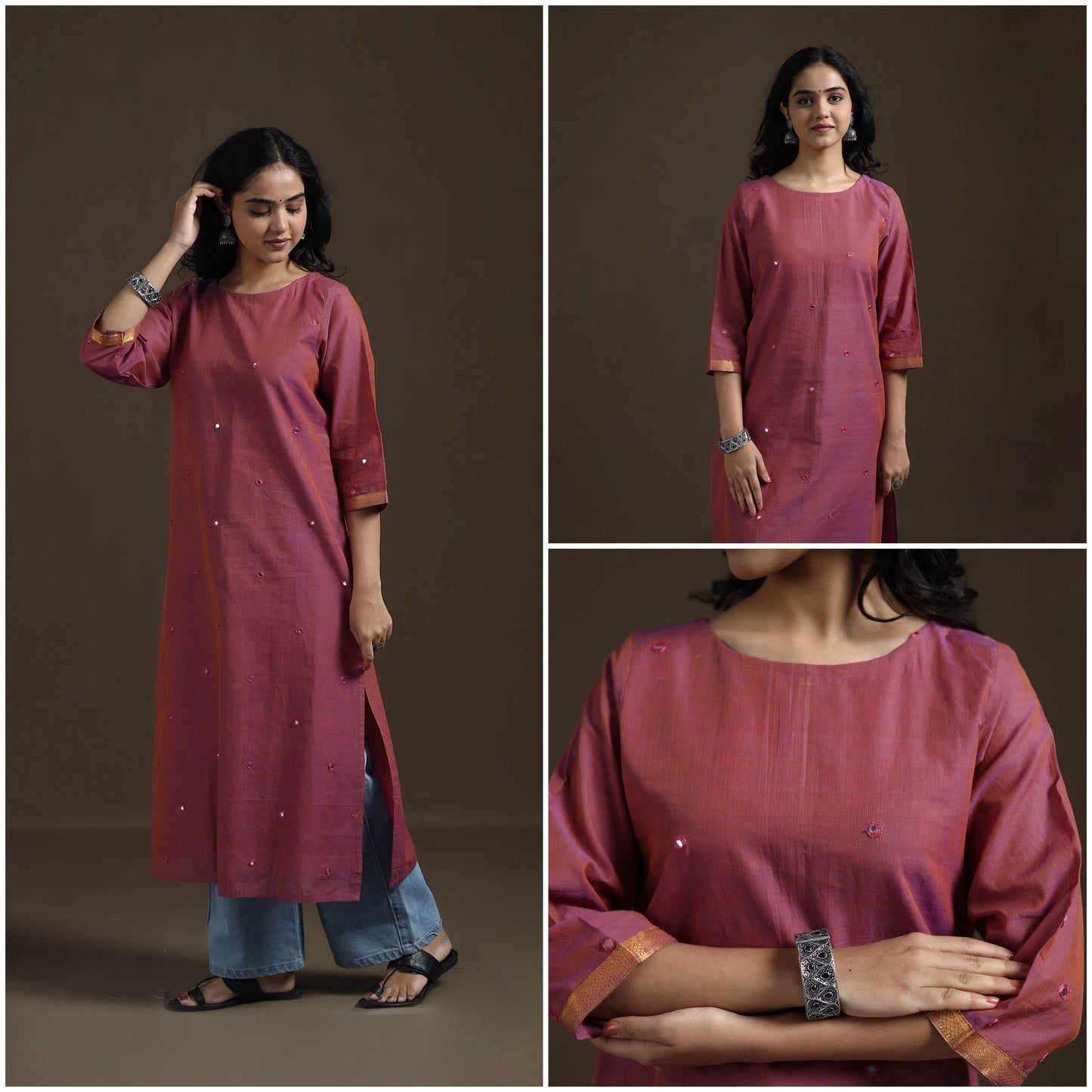 Mangalagiri Pure Handwoven Cotton Mirror Work Straight Kurta for women 14