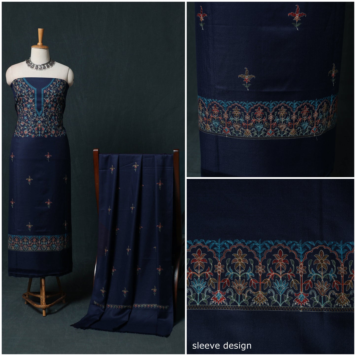 3pc Embroidered Wool Unstitched Dress Material Suit Set 08