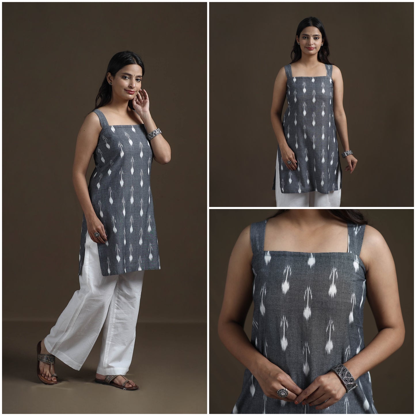 Pochampally Ikat Cotton Sleeveless Short Kurta for Women 27