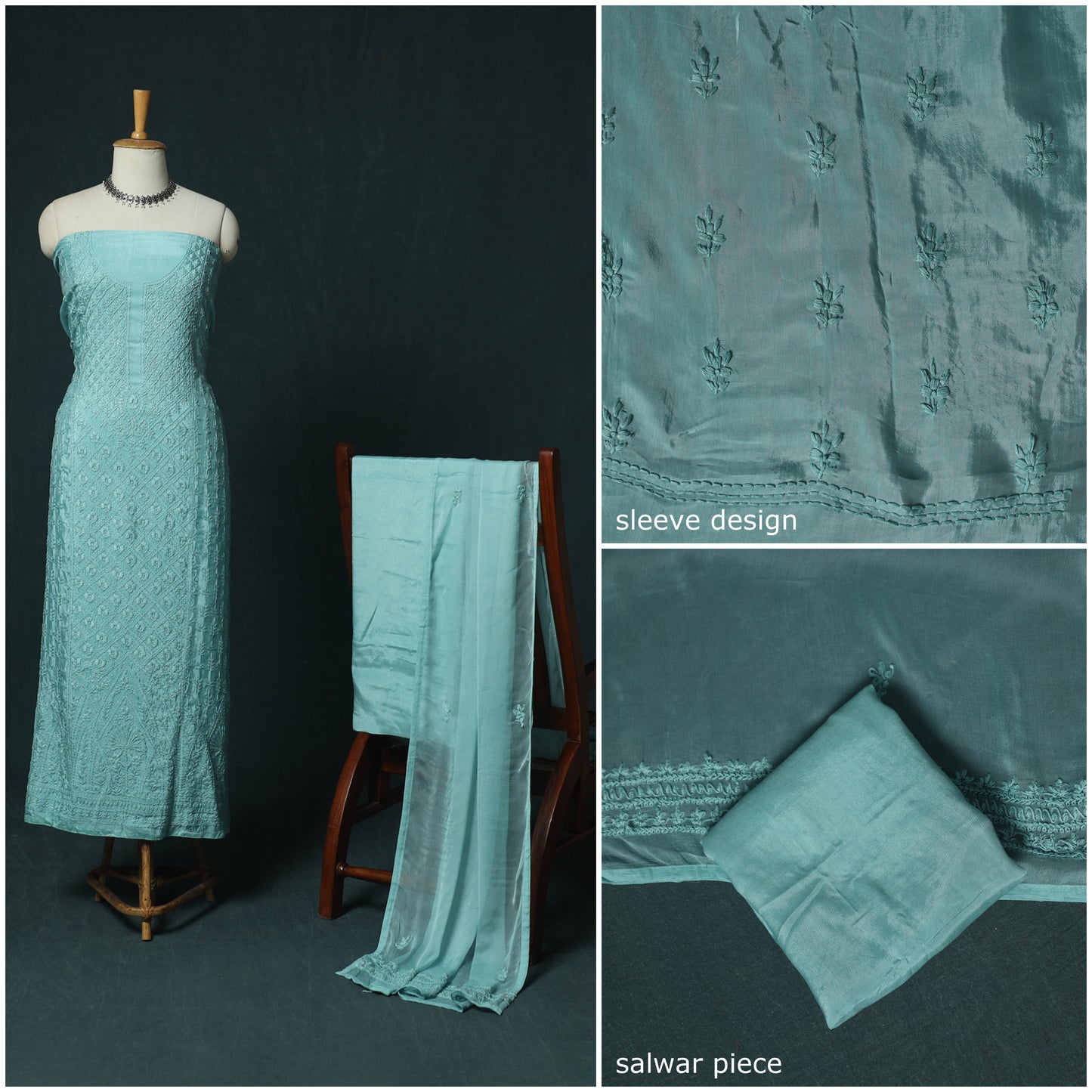 Blue - Hand Embroidered Muslin 3pc Unstitched Dress Material 21