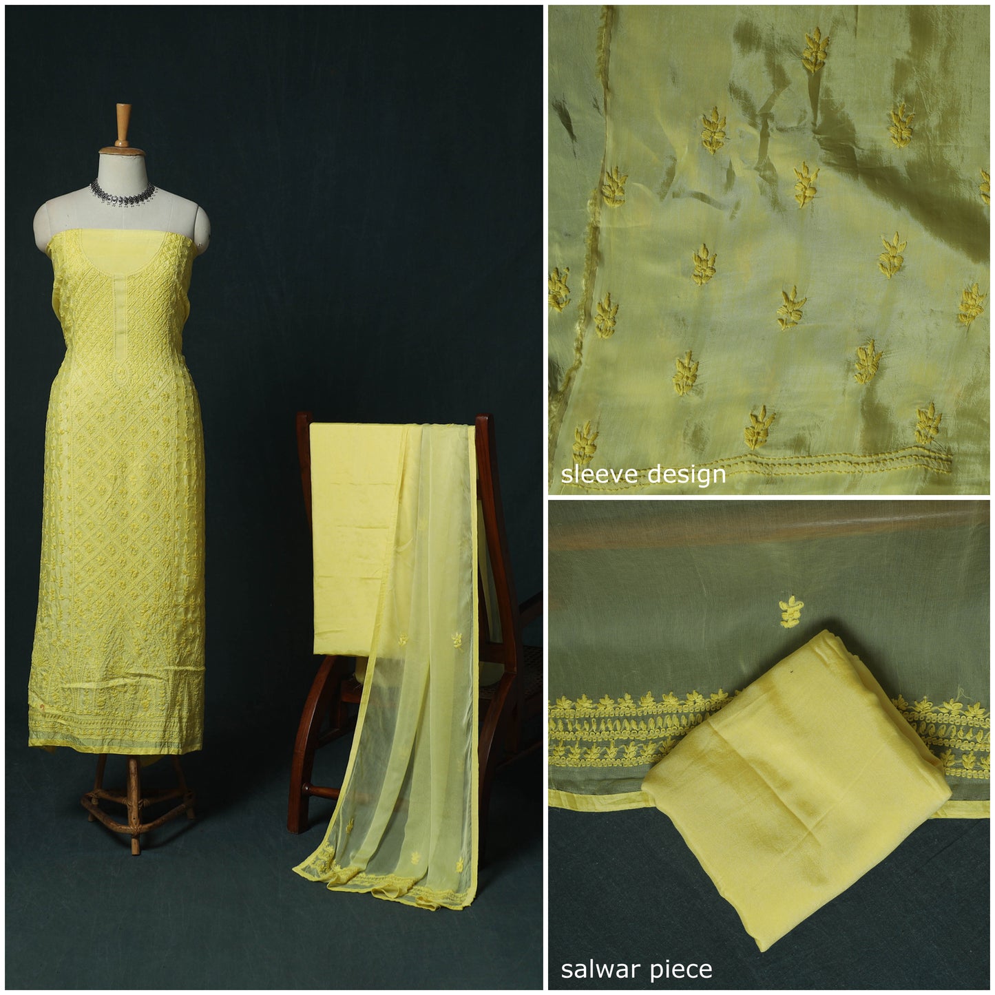 Yellow - Hand Embroidered Muslin 3pc Unstitched Dress Material 22