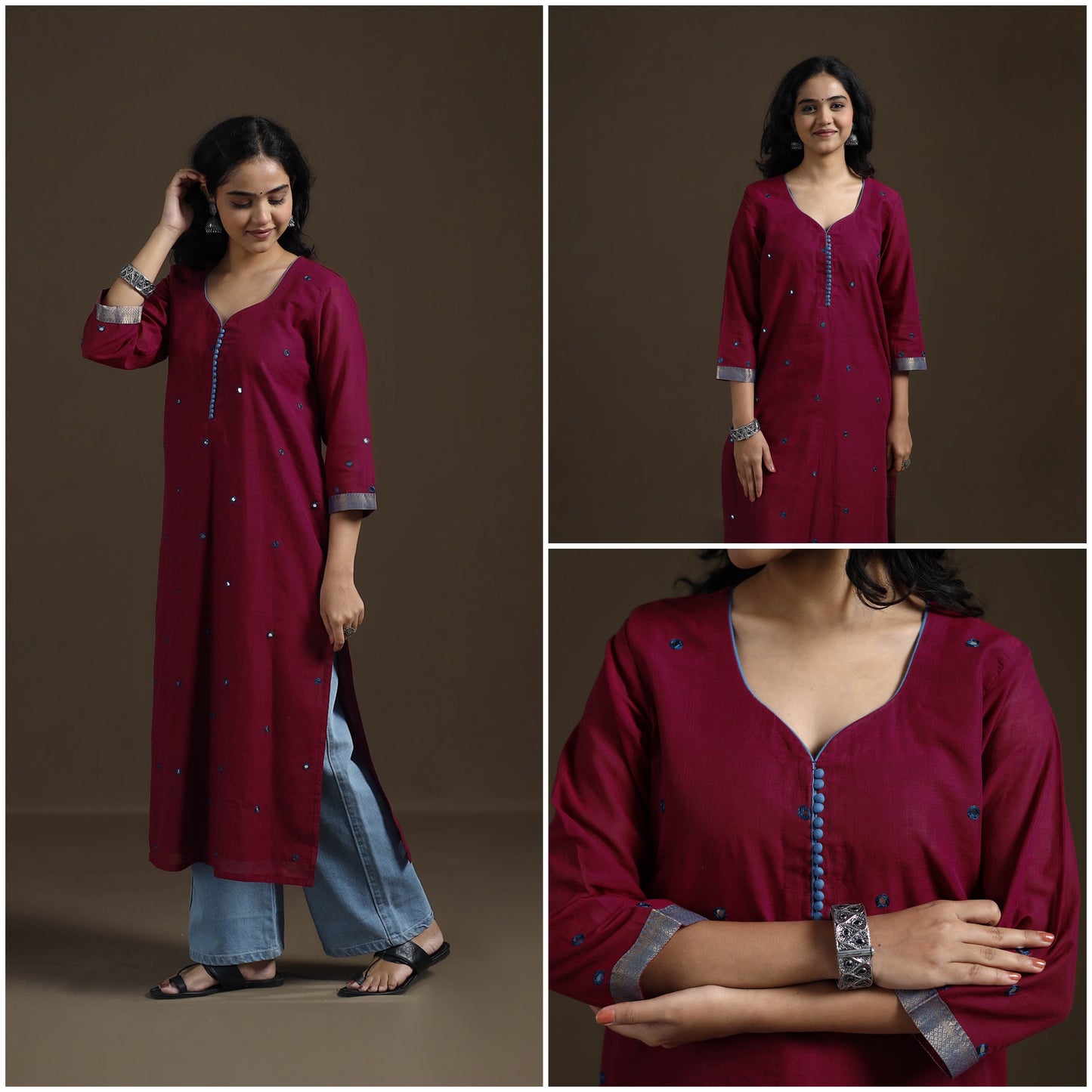 Mangalagiri Pure Handwoven Cotton Mirror Work Straight Kurta for women 27
