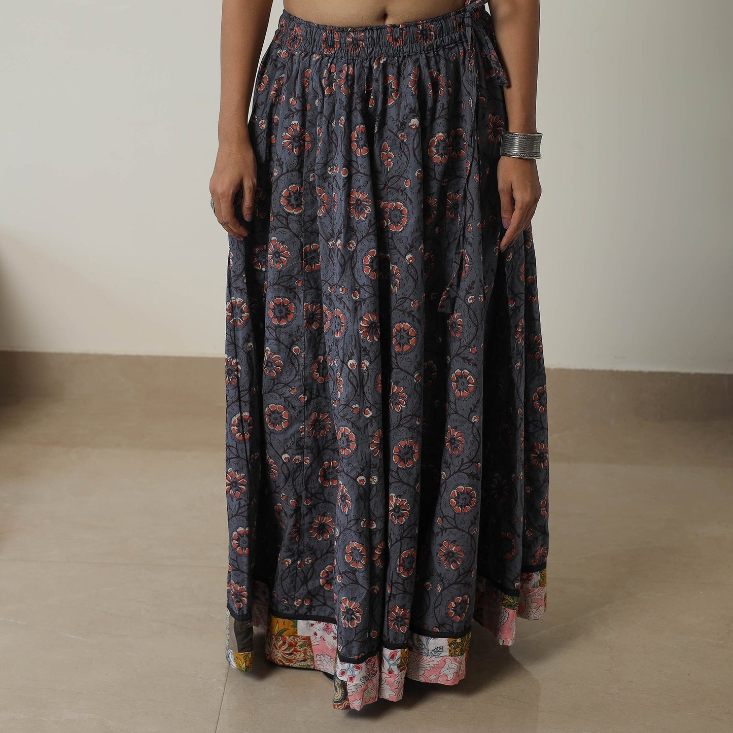 Bagru Block Printed 24 Kali Patchwork Cotton Long Skirt 17