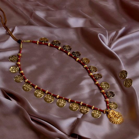 Gold Maharashtrian Coin Pendant Necklace