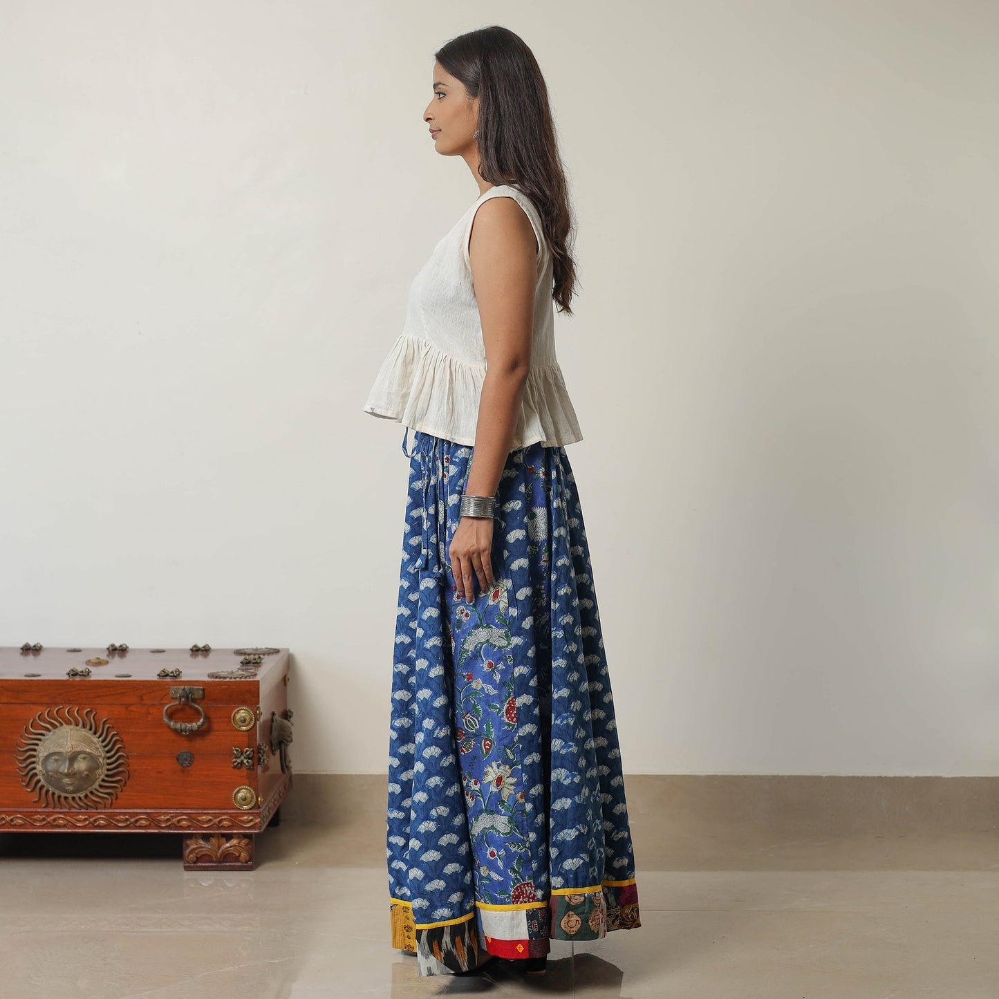 Bagru Block Printed 24 Kali Patchwork Cotton Long Skirt 19