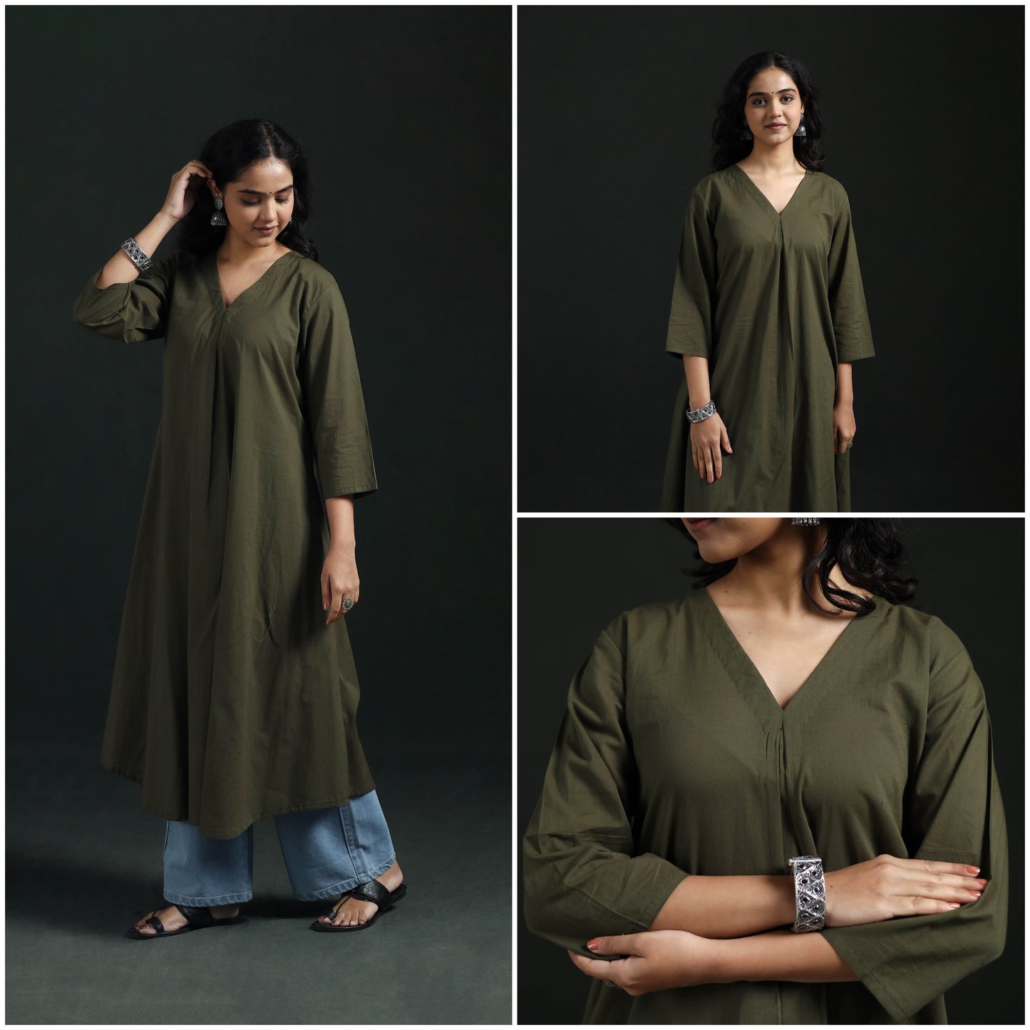 Plain Cotton A-Line Kurta for Women 05