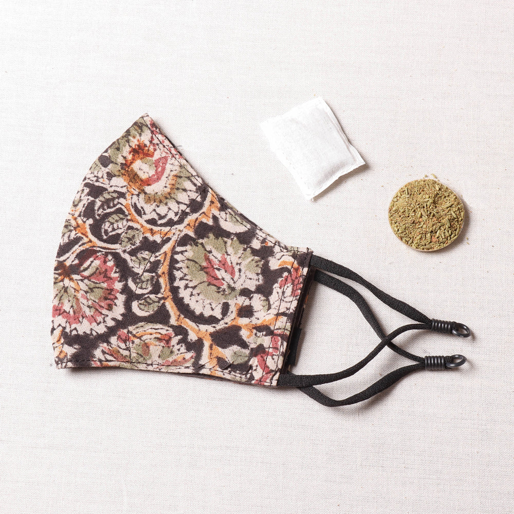 Herb Pocket Sanganeri Block Printed Cotton 3 Layer Snug Fit Face Cover