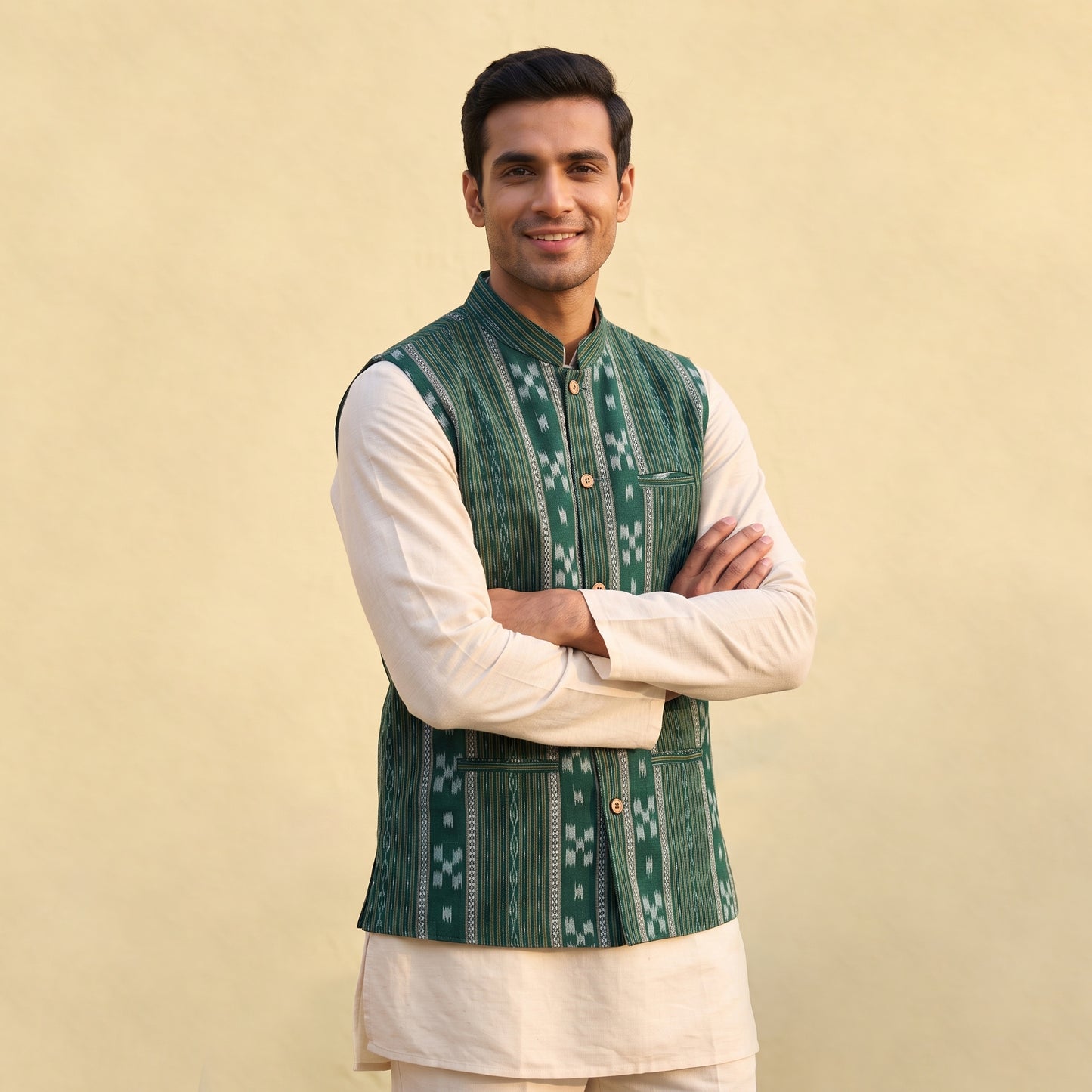 Sambalpuri Ikat Weave Cotton Men Nehru Jacket 04