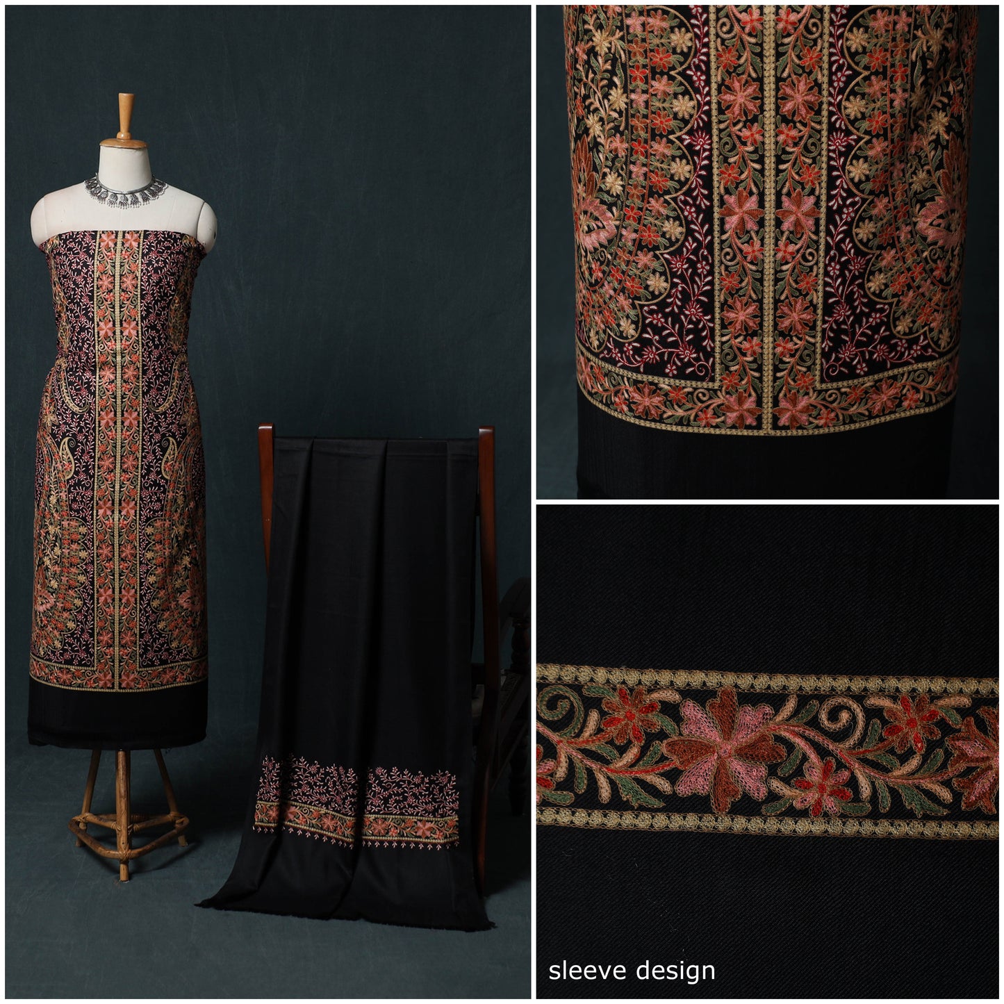 3pc Heavy Chain Stitch Embroidered Wool Unstitched Dress Material Suit Set 85