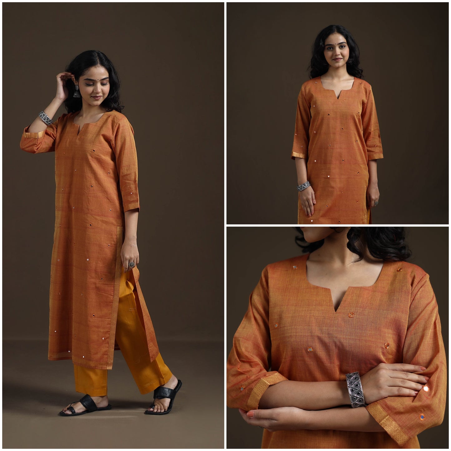 Mangalagiri Pure Handwoven Cotton Mirror Work Straight Kurta for women 19
