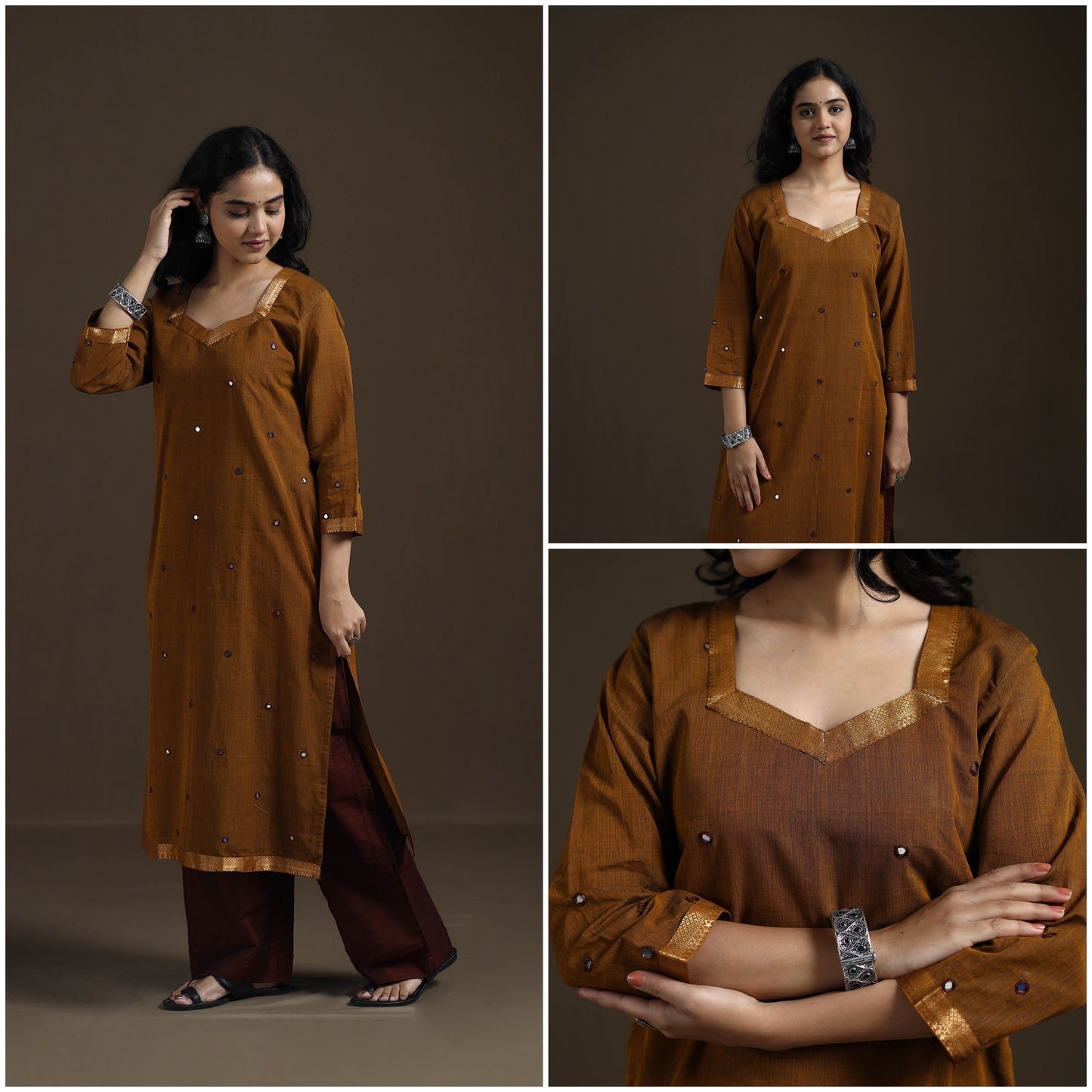 Mangalagiri Pure Handwoven Cotton Mirror Work Straight Kurta for women 04