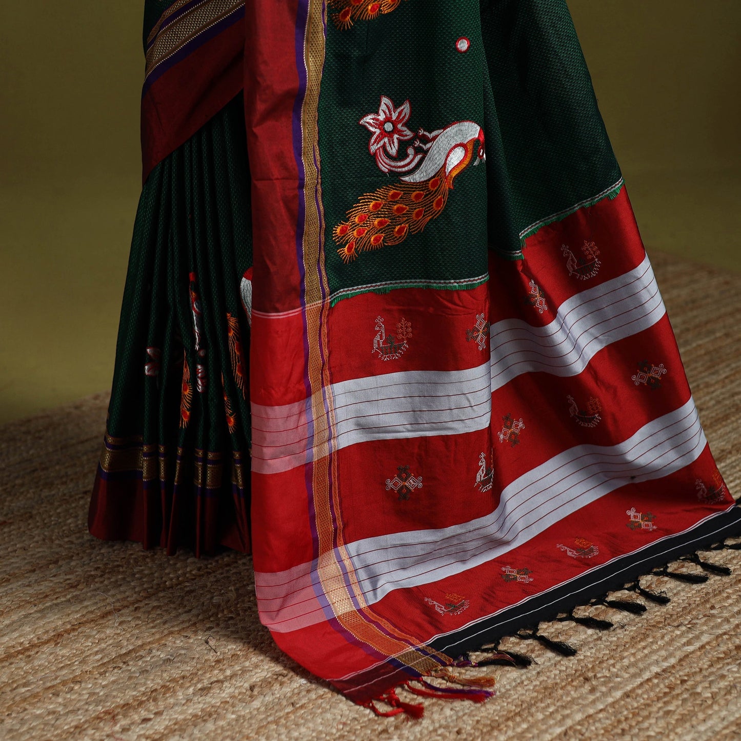 Nath work silk cotton khun saree 08 - handcrafted