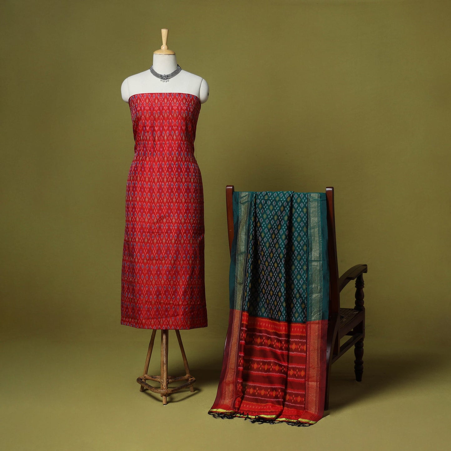 2pc unstitched handloom sico pochampally ikat dress
