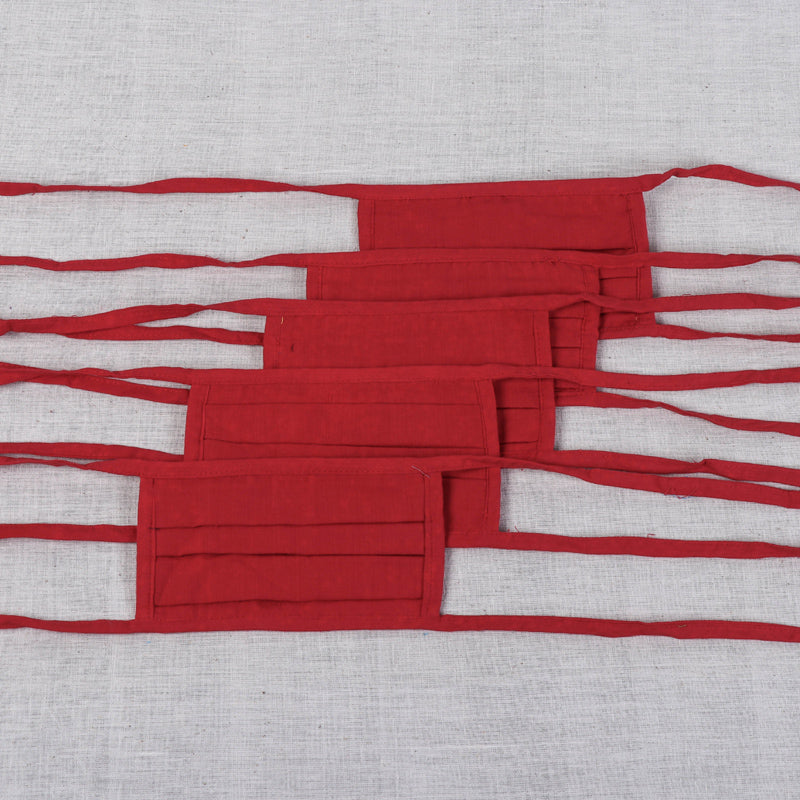 3 Layer Mangalgiri Handloom Cotton Plain Fabric Pleated Face Cover with Dori