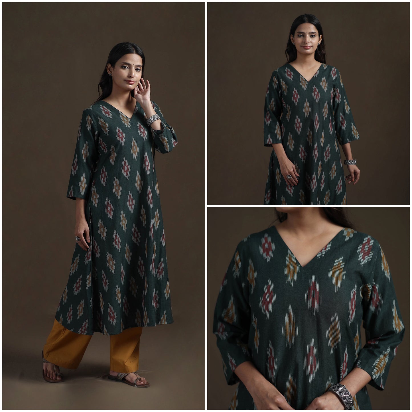 Cotton A-Line Pochampally Ikat Kurta for Women 05