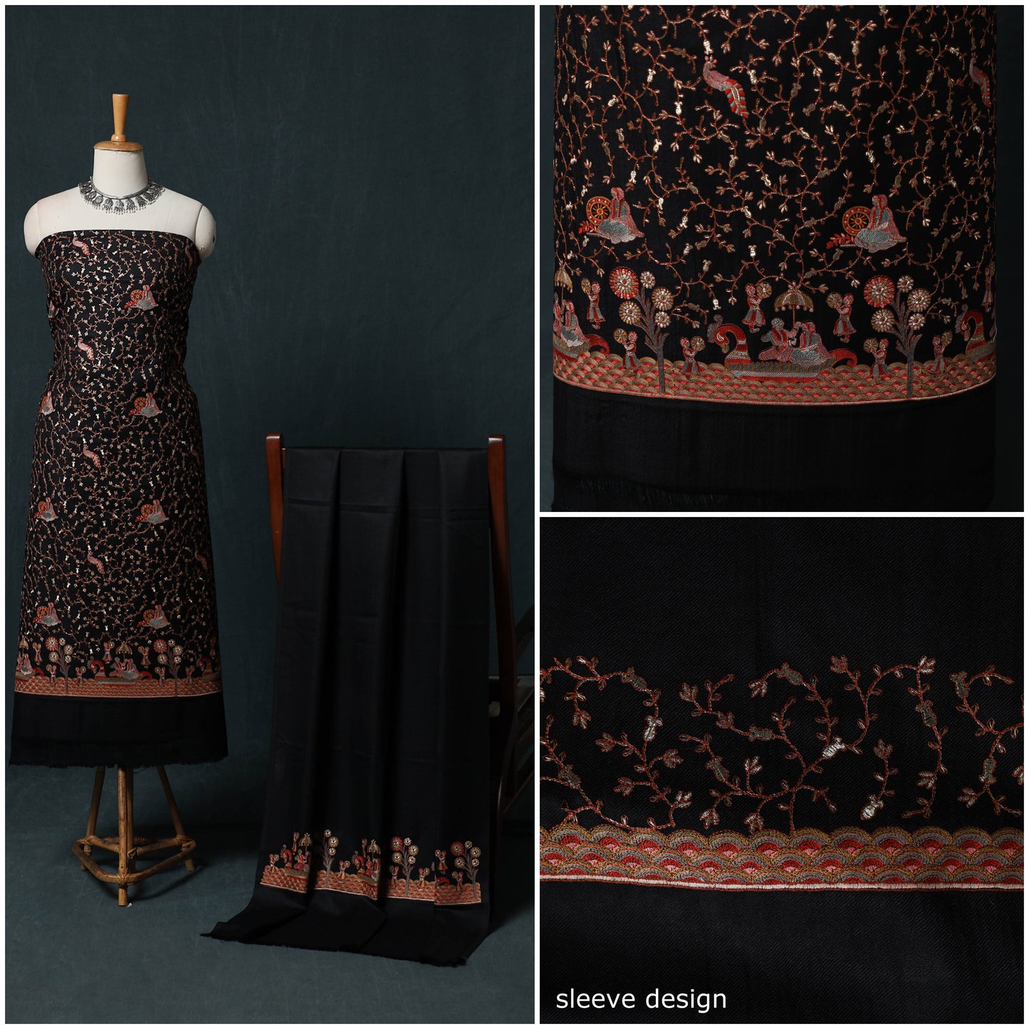 3pc Heavy Embroidered Wool Unstitched Dress Material Suit Set 30