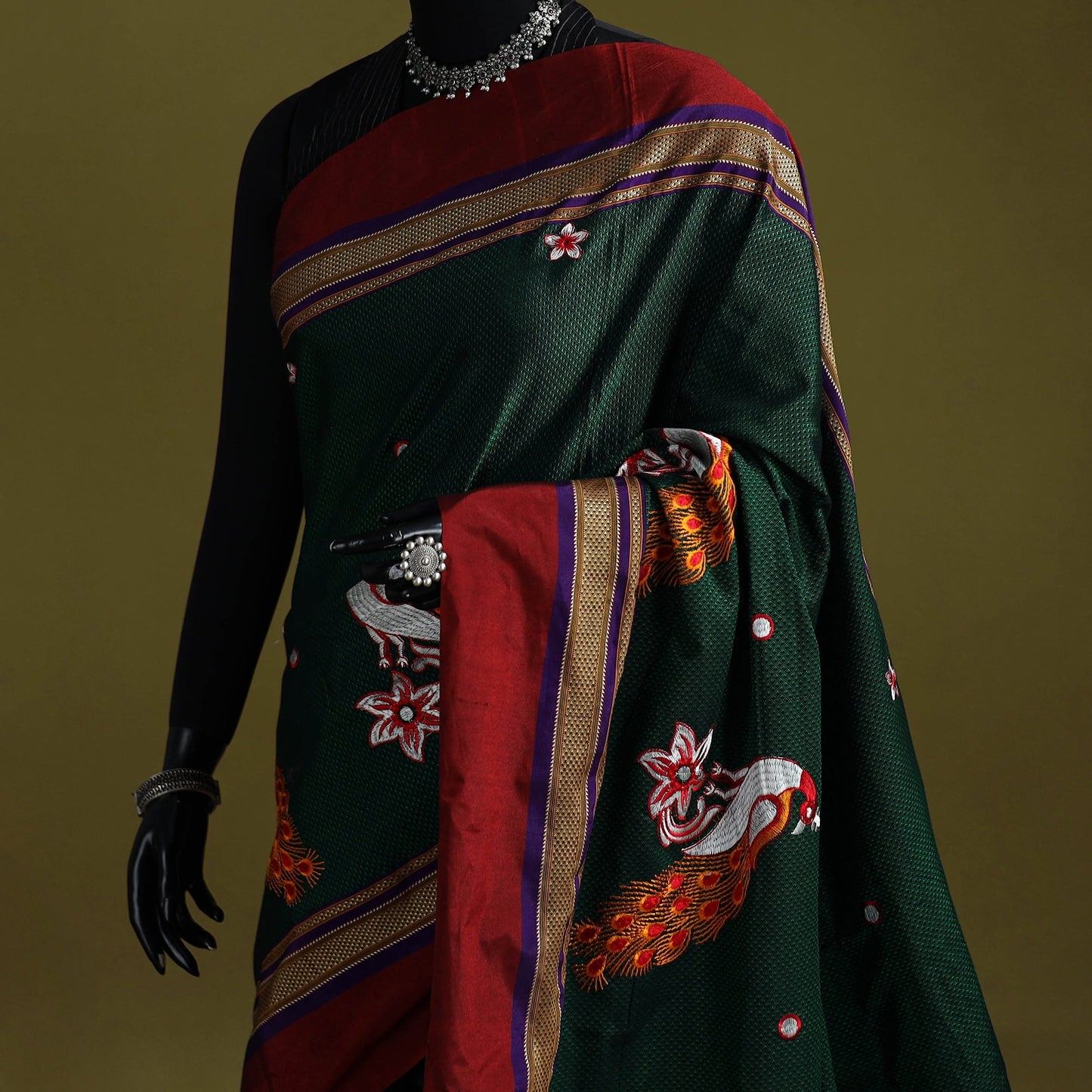 Nath work silk cotton khun saree 08 - handcrafted