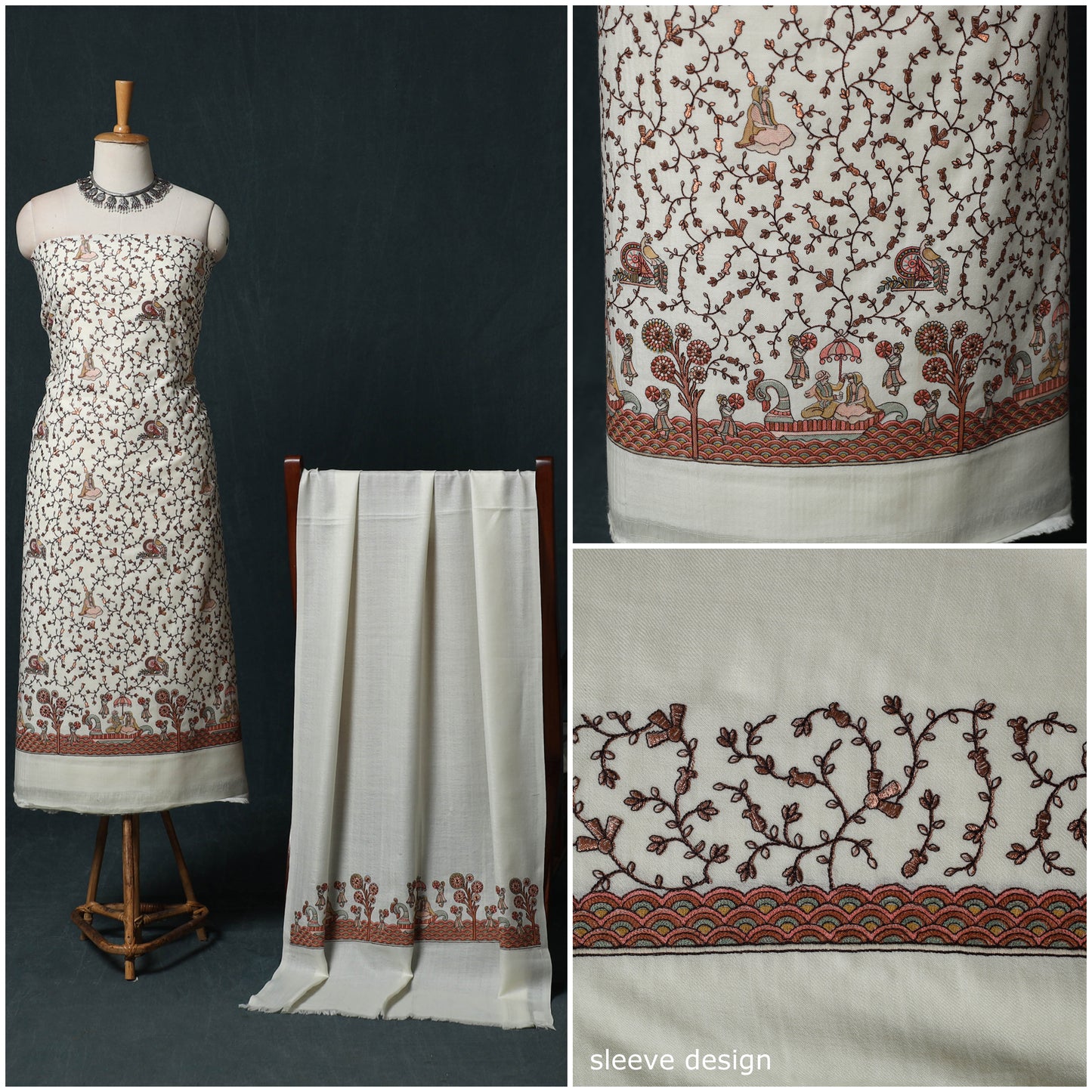 3pc Heavy Embroidered Wool Unstitched Dress Material Suit Set 31