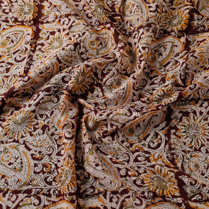 Maroon - Pedana Kalamkari Hand Block Printed Mul Cotton Fabric 07