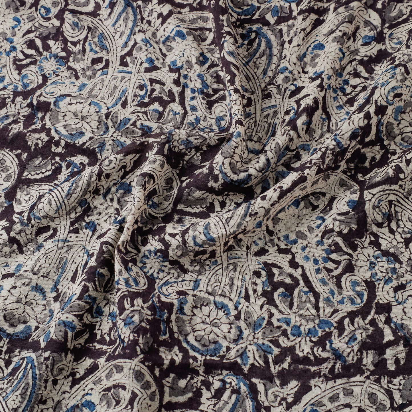 Black - Pedana Kalamkari Hand Block Printed Mul Cotton Fabric 08