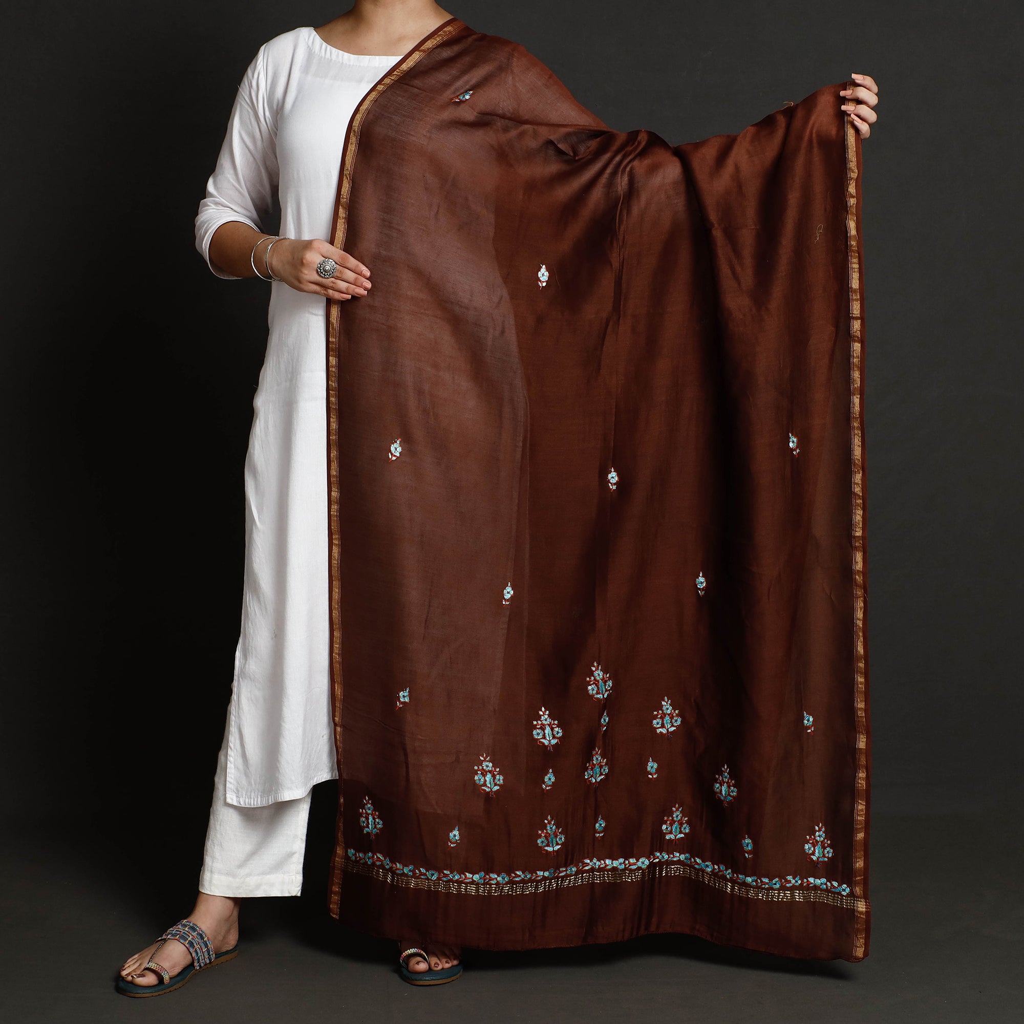 Yellow - Traditional Chanderi Silk Handloom Zari Buti Dupatta with Tassels 37