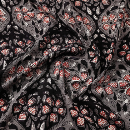 Grey - Bagru Ajrakh Dabu Block Printed Cotton Fabric 14