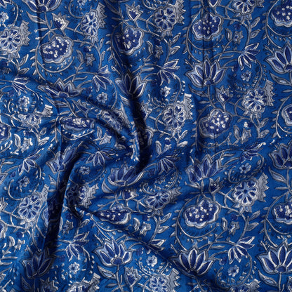 Blue - Sanganeri Block Printed Cotton Precut Fabric (0.7 meter) 32