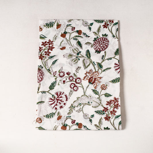 White - Sanganeri Block Printed Cotton Precut Fabric (0.8 meter) 36