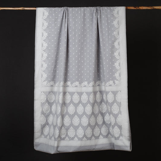 Grey - Banarasi Silk Cotton Cutwork Buti Saree