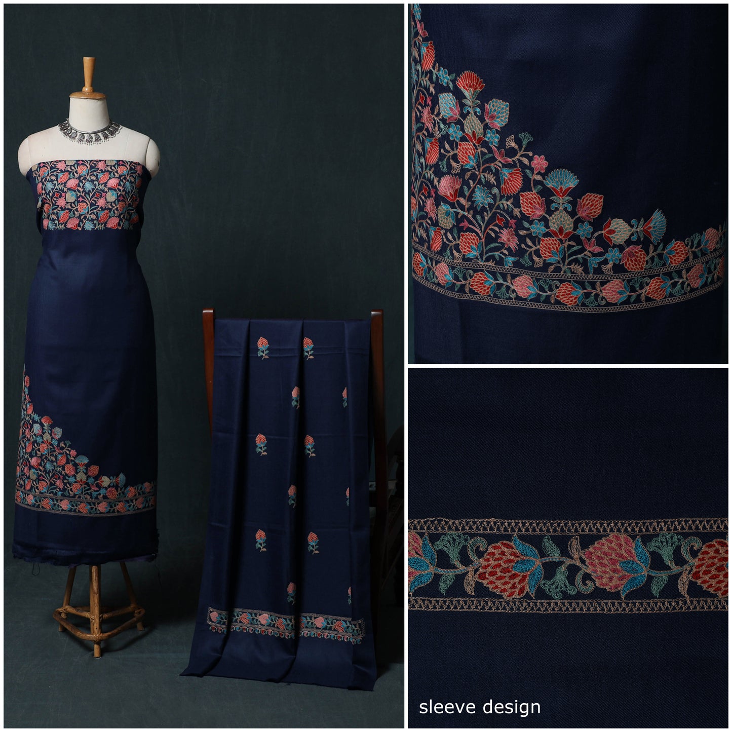3pc Embroidered Wool Unstitched Dress Material Suit Set 79