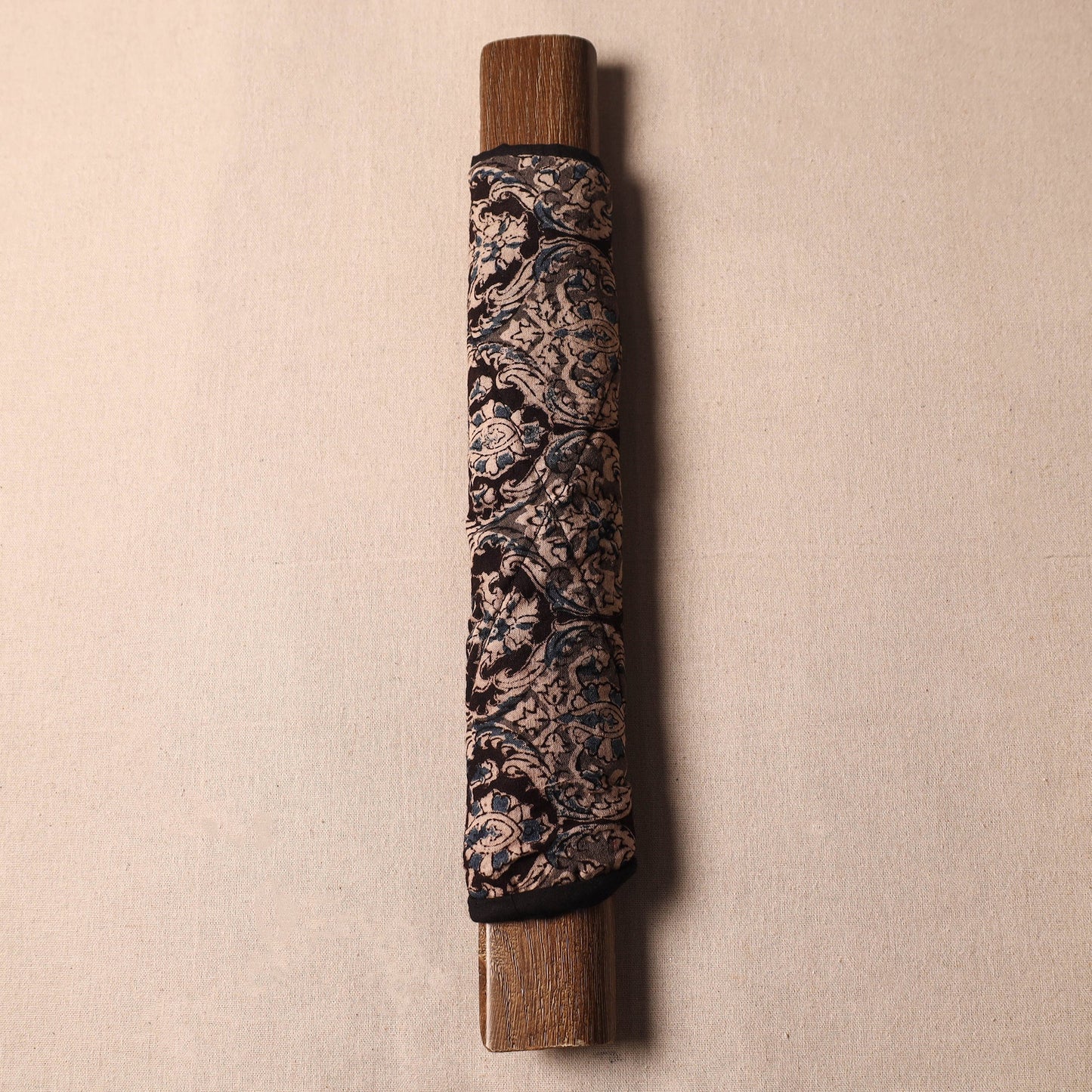 Black Kalamkari Block Printed Fridge Top Cover with Handle Cover