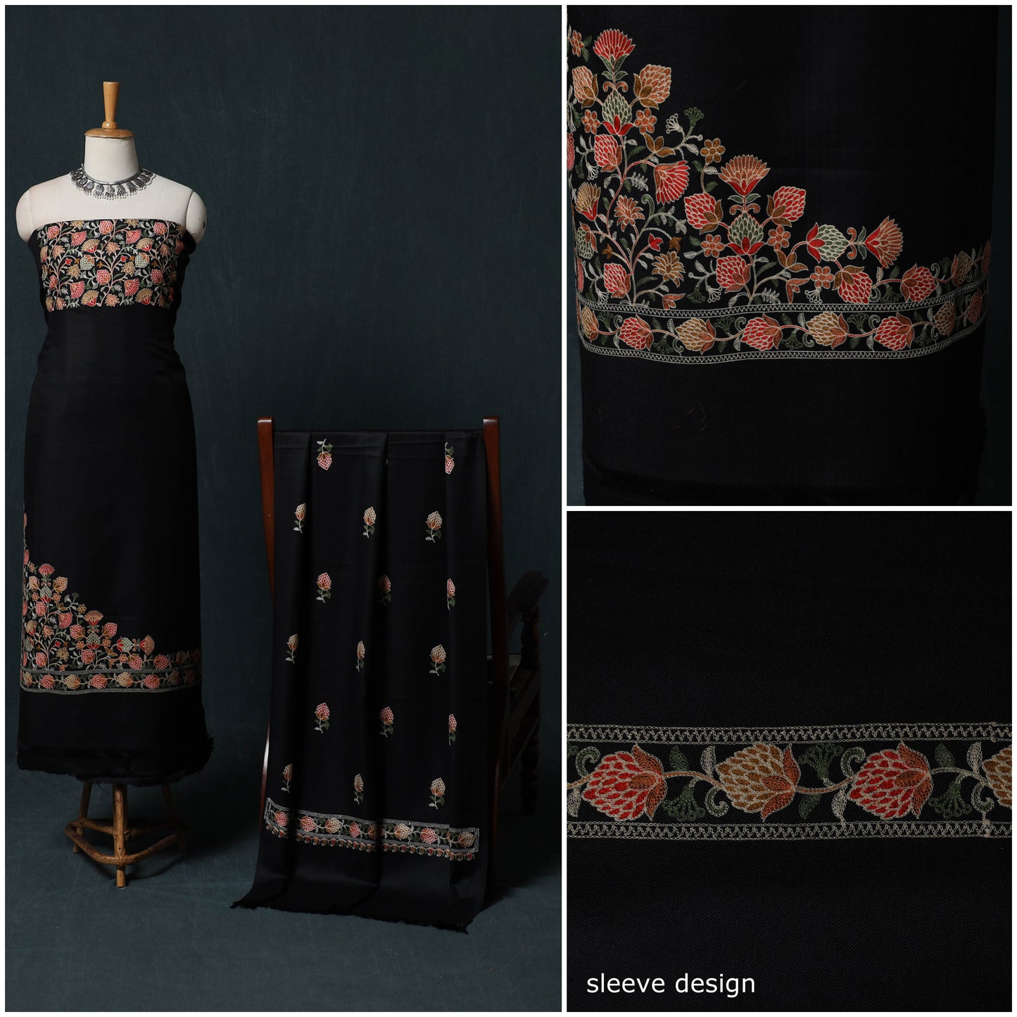 3pc Embroidered Wool Unstitched Dress Material Suit Set 81