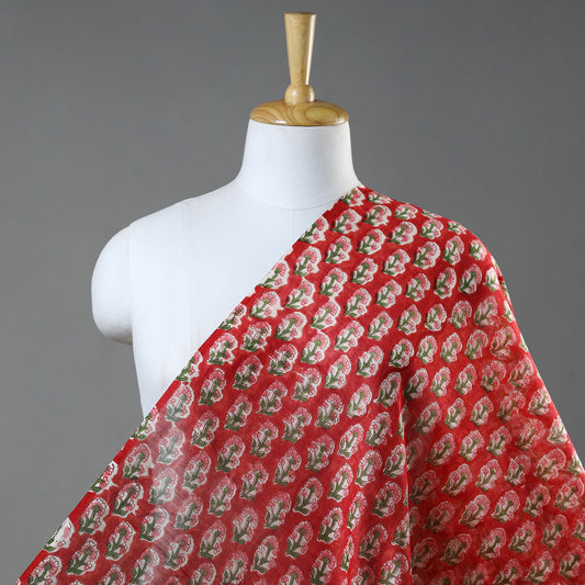 Red - Sanganeri Block Printed Chanderi Silk Fabric 05