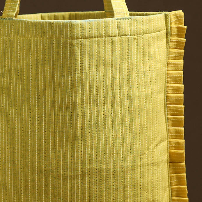 Yellow - handcrafted cotton frill jhola bag 12